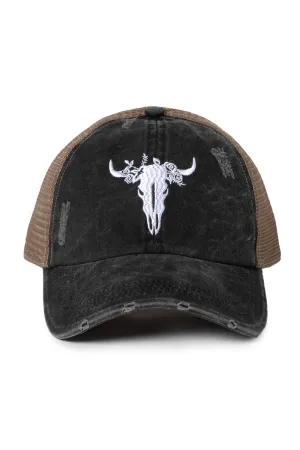 FWCAPM3394 - Long Horn Floral Emb Baseball