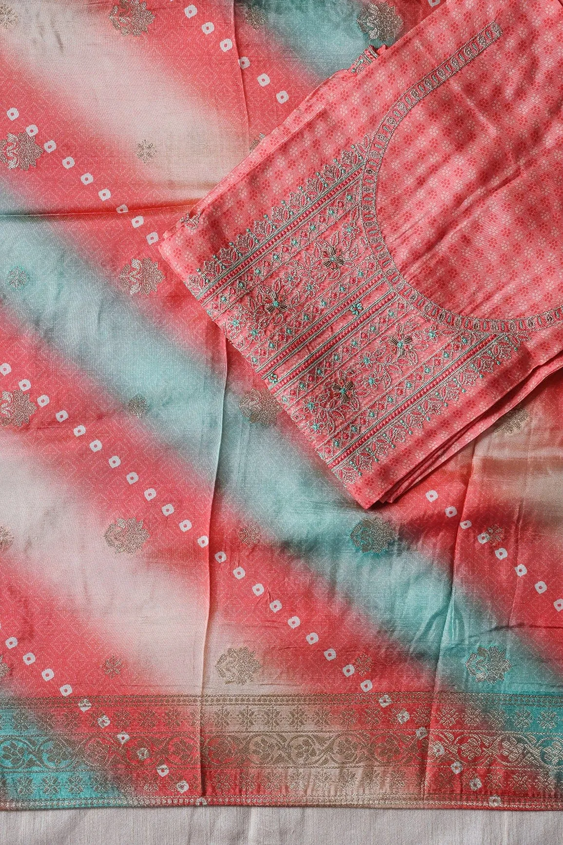 Gajri Pink Semi Stitched Pure Dola Silk Suit Set (3 piece)