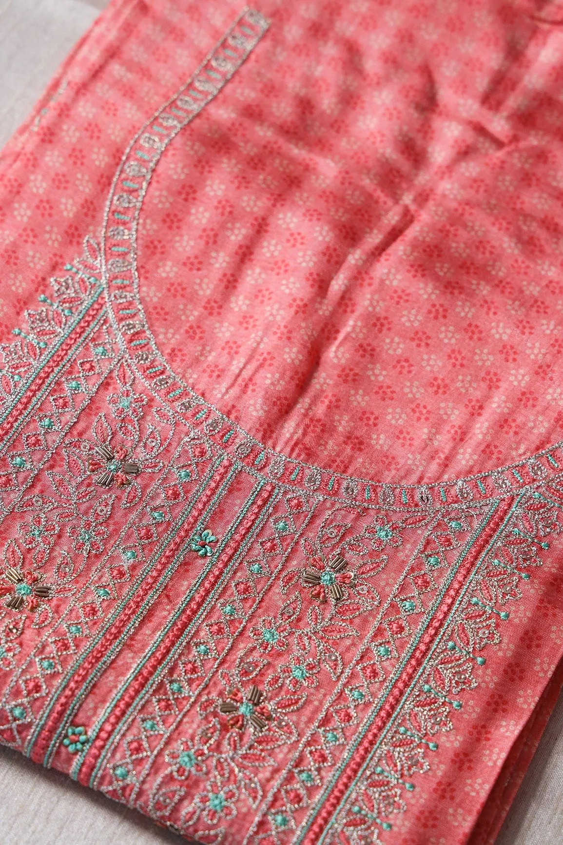 Gajri Pink Semi Stitched Pure Dola Silk Suit Set (3 piece)
