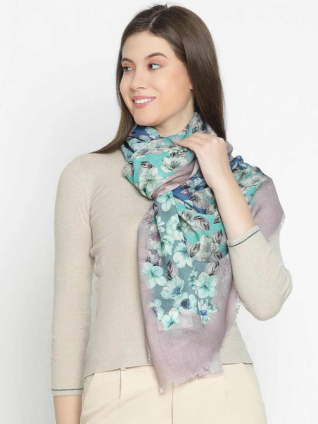 Gilded Whisper Floral Design Printed Stole