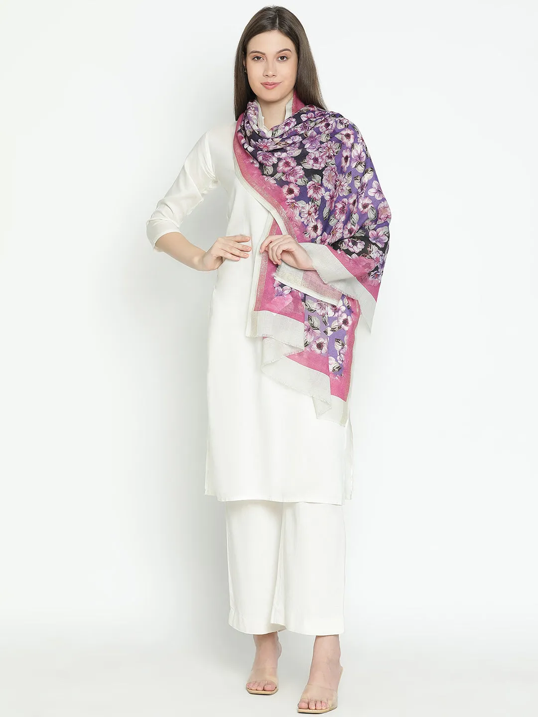 Gilded Whisper Floral Design Printed Stole