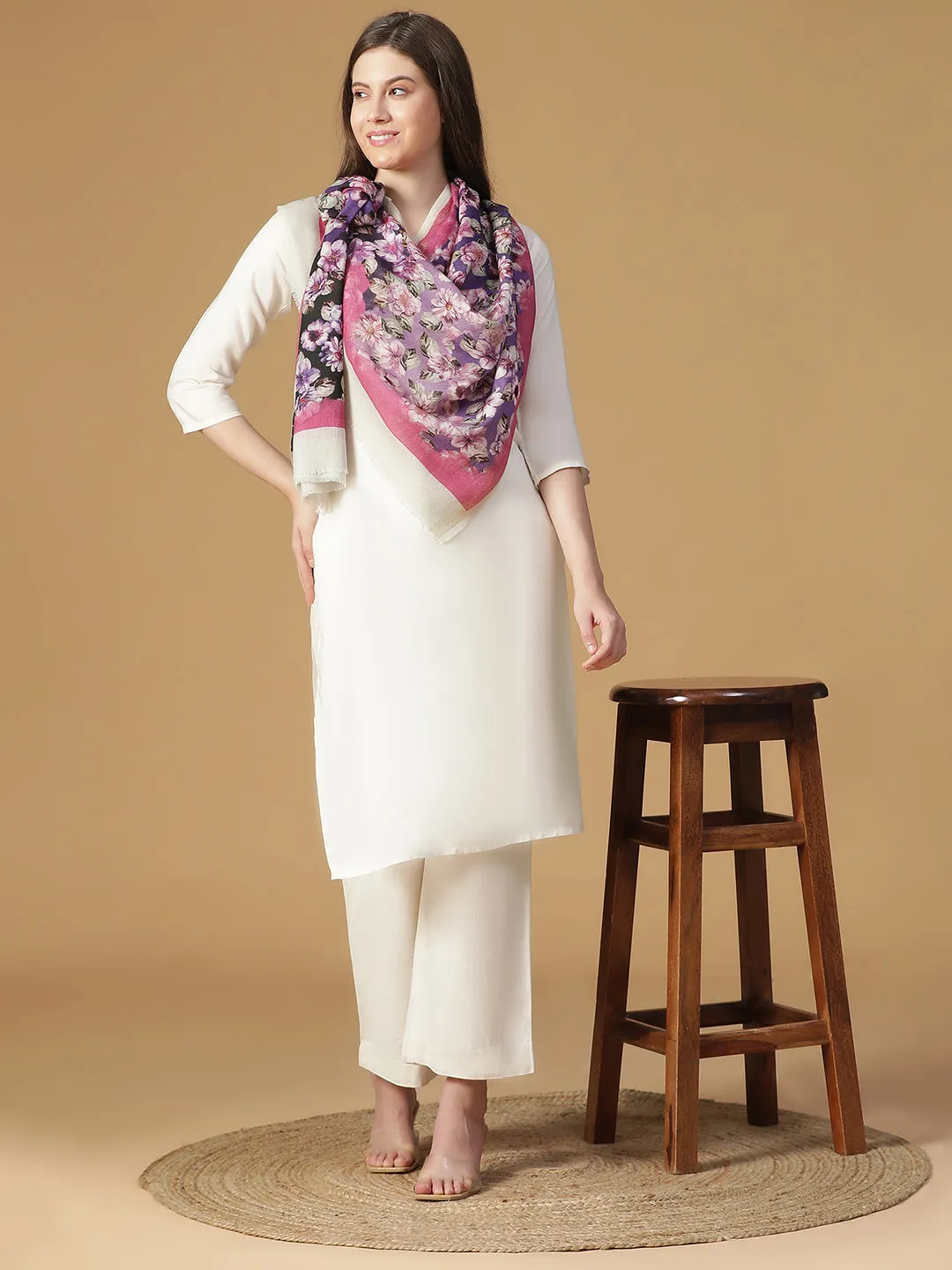 Gilded Whisper Floral Design Printed Stole
