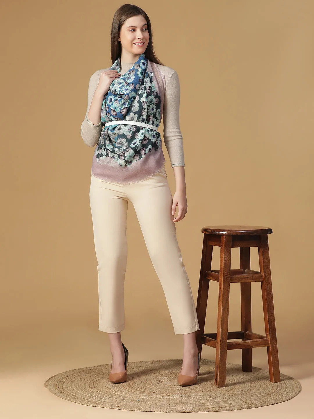 Gilded Whisper Floral Design Printed Stole