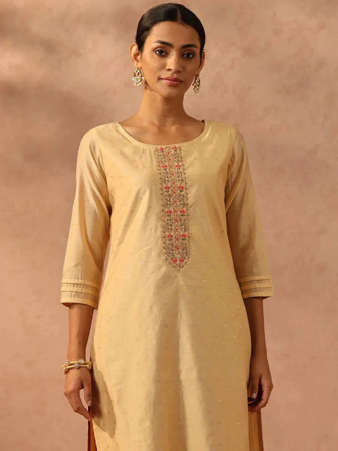 Gold Woven Design Chanderi Silk Straight Kurta