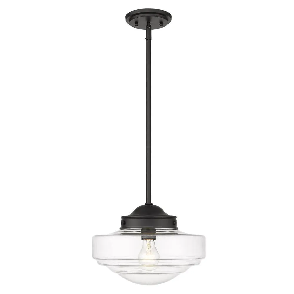 Golden Lighting  0508-M BLK-CLR Ingalls Medium Clear Glass School House Pendant