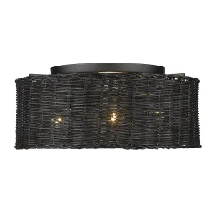 Golden Lighting 1084-FM BLK-BW Erma Black Wicker Flush Mount Light