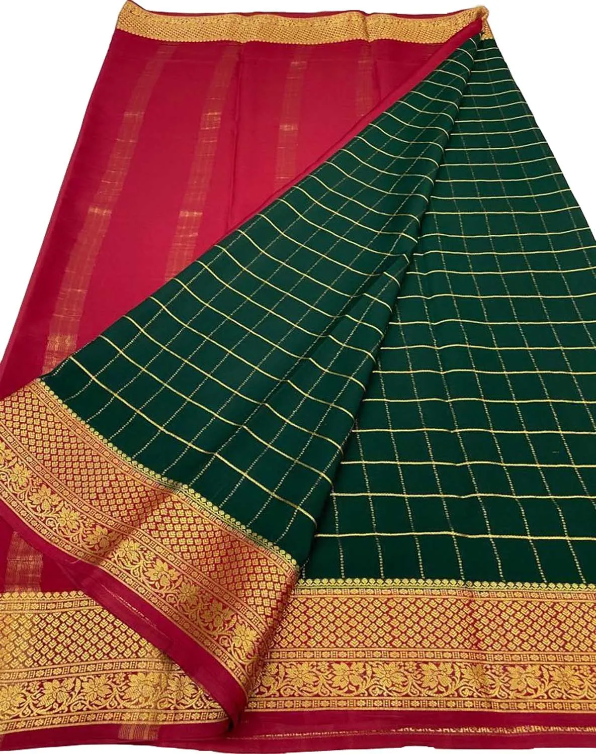 Green & Pink Mysore Crepe Silk Saree