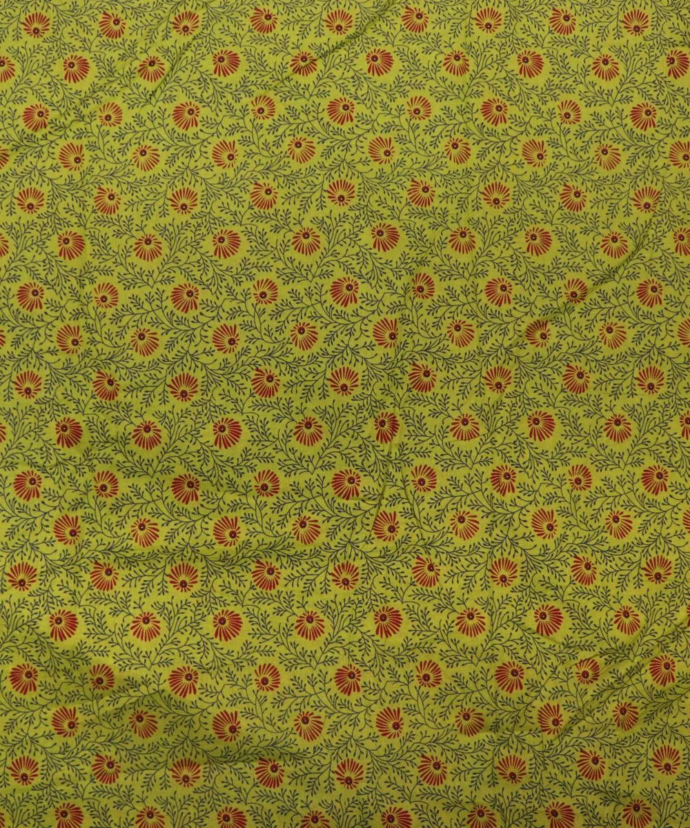 Green Colour Floral Print Cotton Fabric