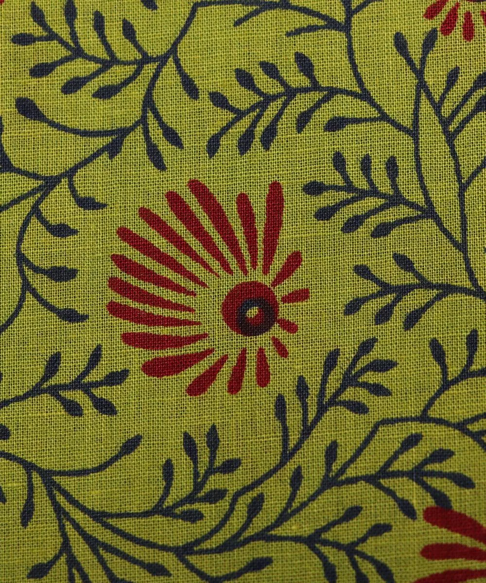 Green Colour Floral Print Cotton Fabric