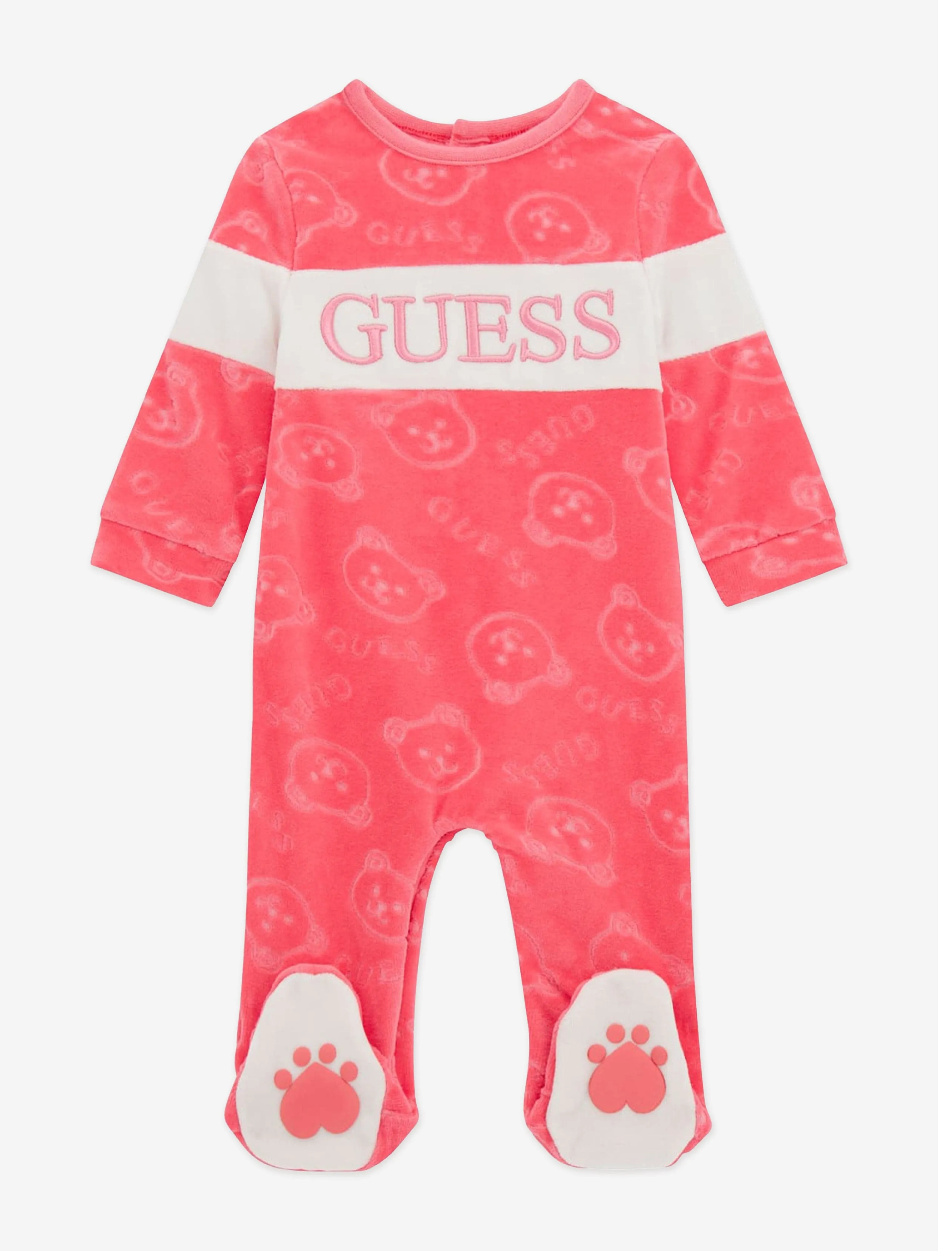 Guess Baby Girls Chenille Teddy Babygrow in Pink
