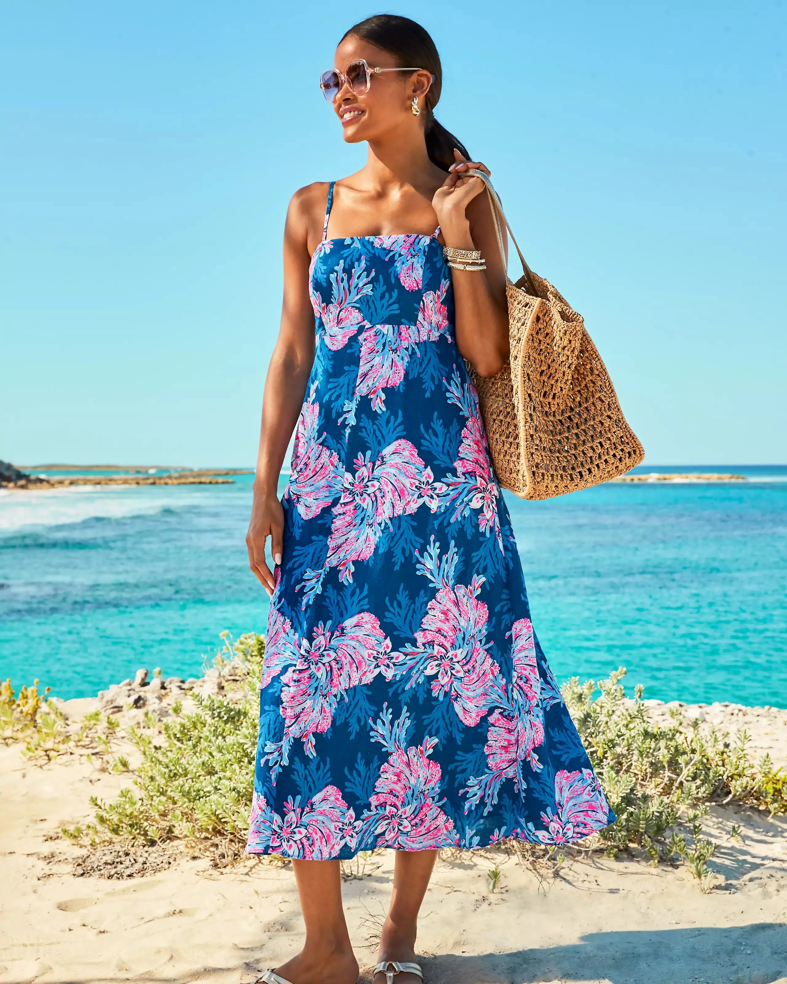 Jorgian Linen Midi Dress - For the Fans Multi