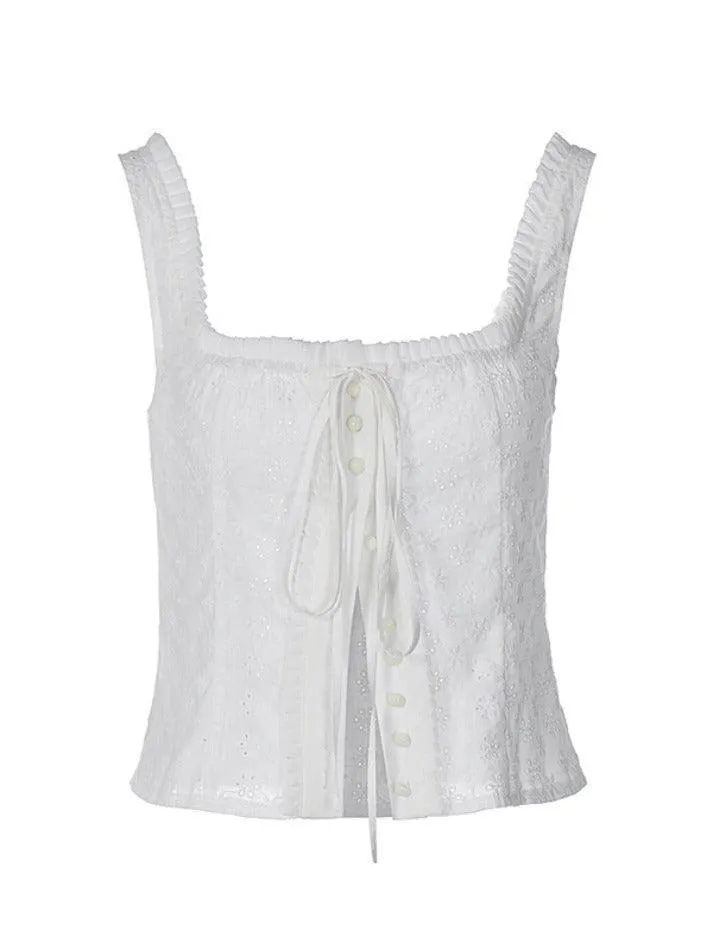 Joskaa Square Neck Embroidery Cutout Cami Top