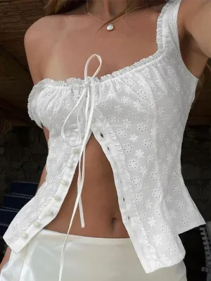 Joskaa Square Neck Embroidery Cutout Cami Top
