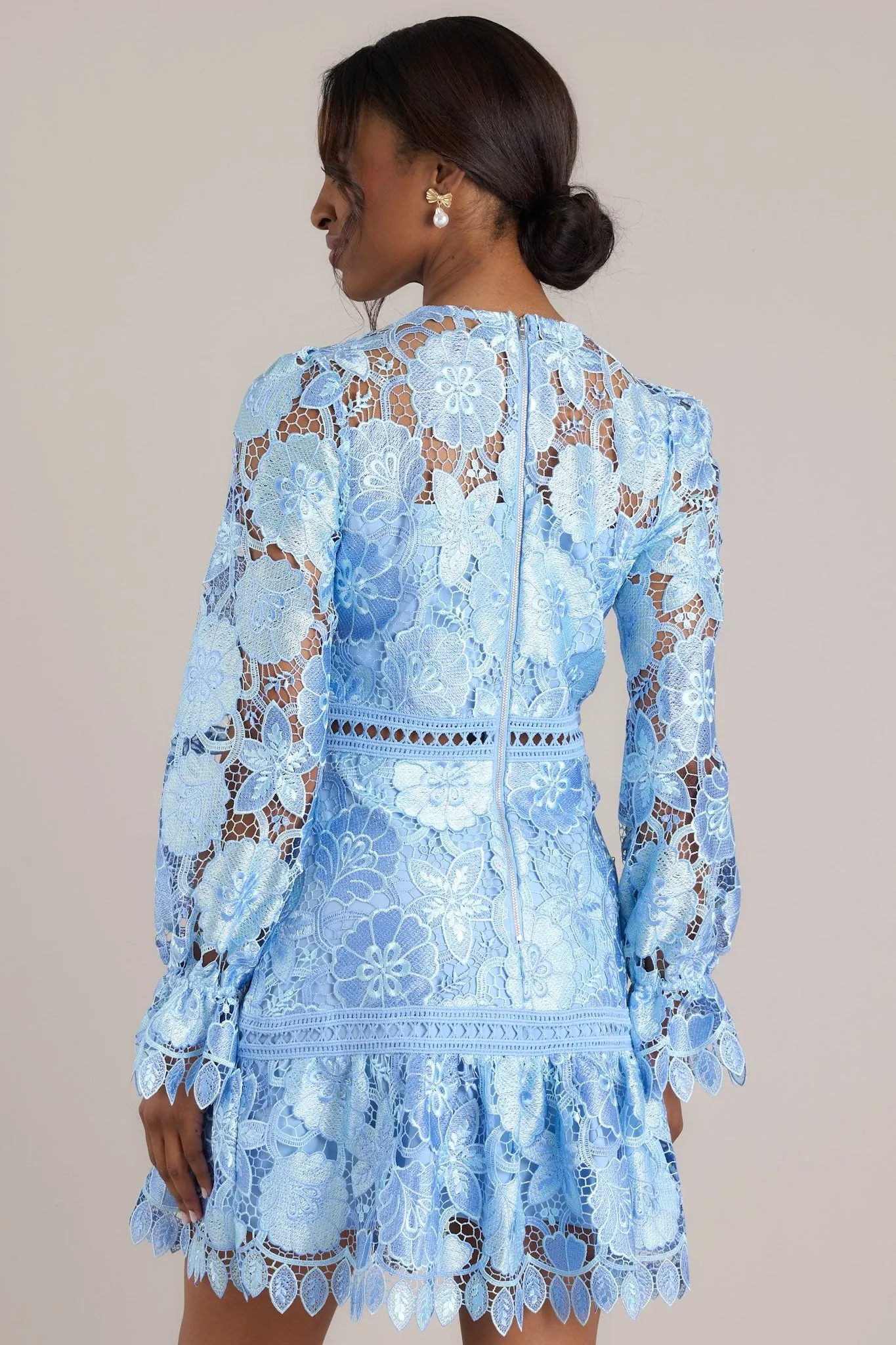 Keep It Authentic Light Blue Floral Embroidered Mini Dress