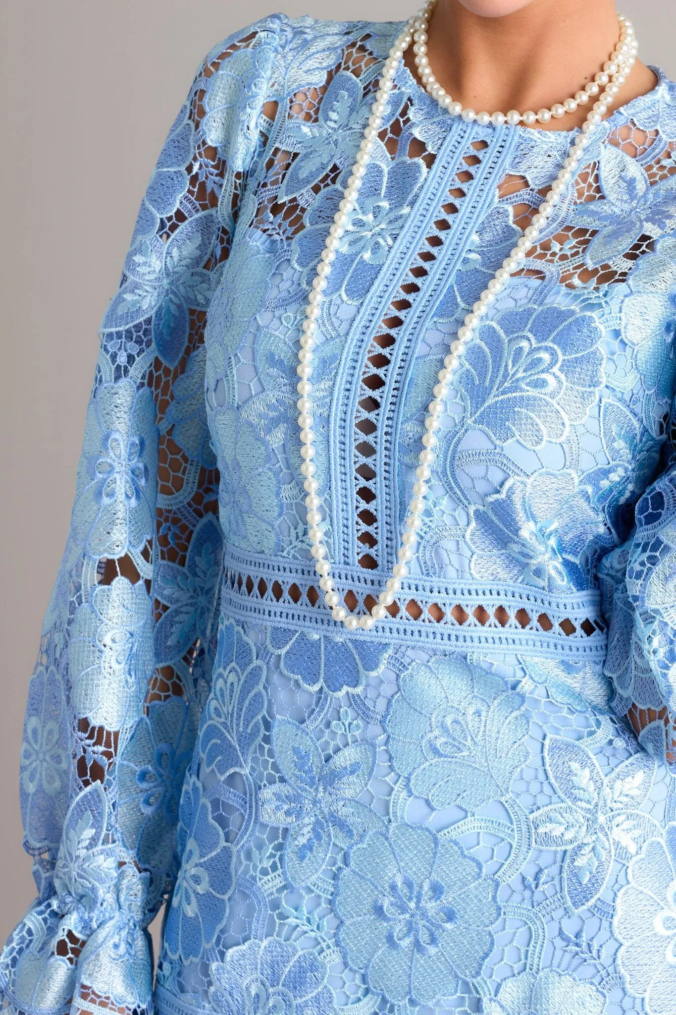 Keep It Authentic Light Blue Floral Embroidered Mini Dress
