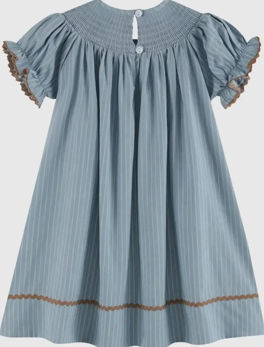 Light Blue Puppy Smocked Bishop Dress