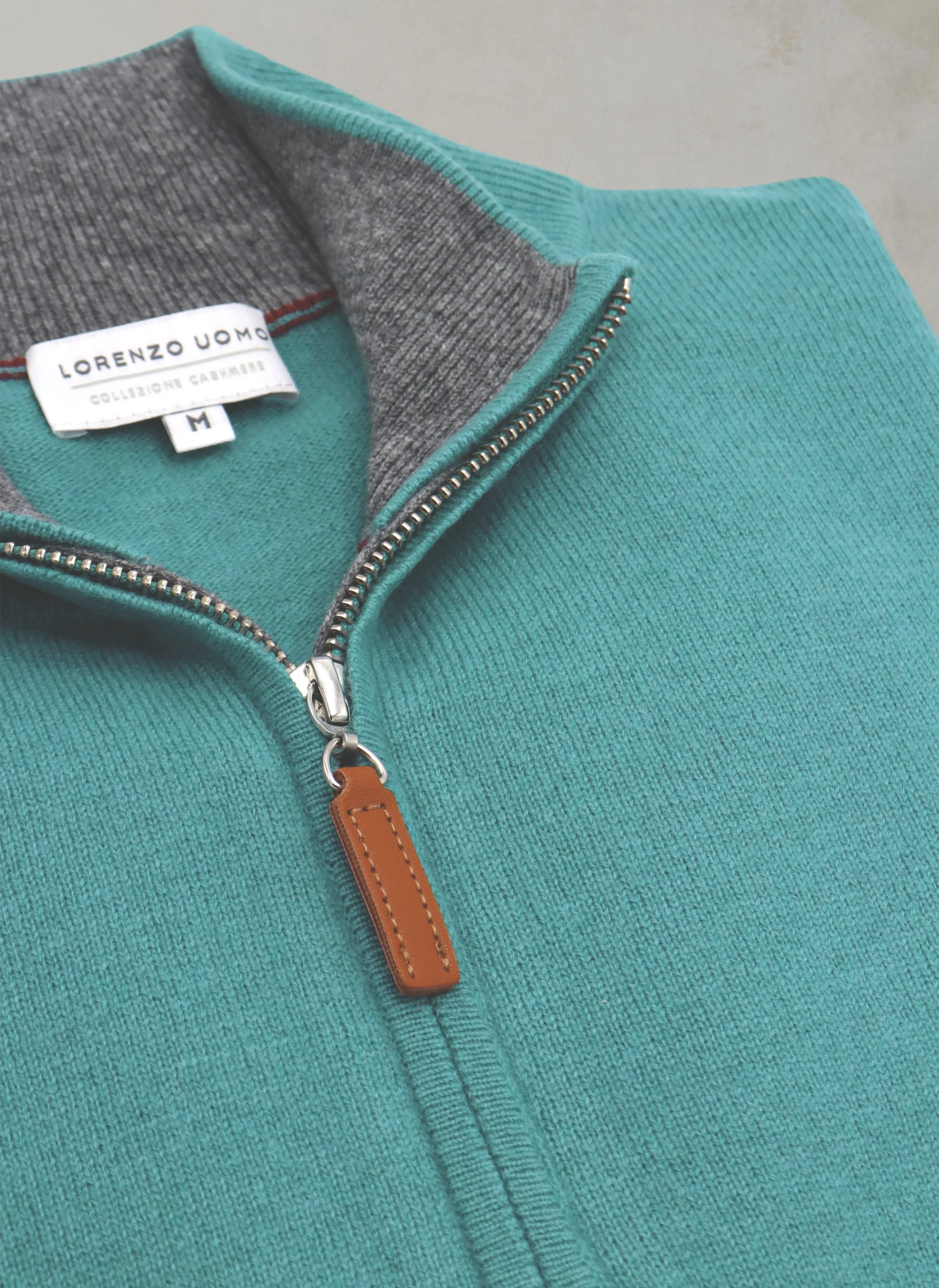 Men's Madison Quarter Zip Cashmere Sweater in Pond Blue