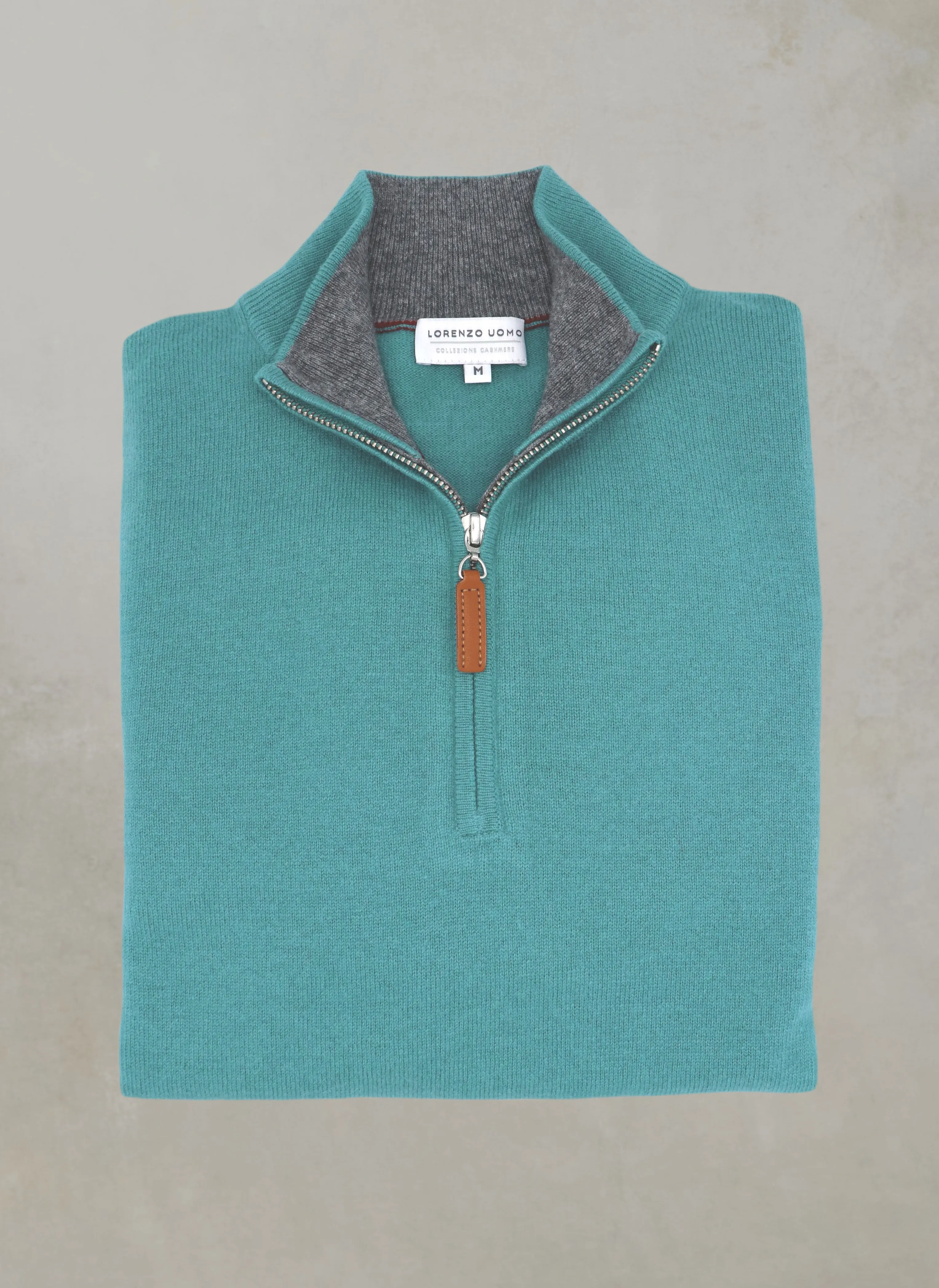 Men's Madison Quarter Zip Cashmere Sweater in Pond Blue