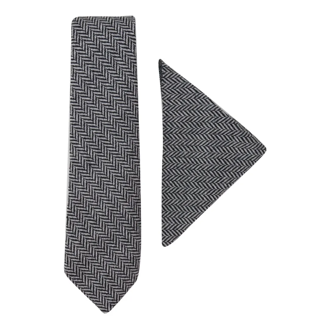 Men's Tweed Tie Hankie Set Classic British Heritage Wool Herringbone
