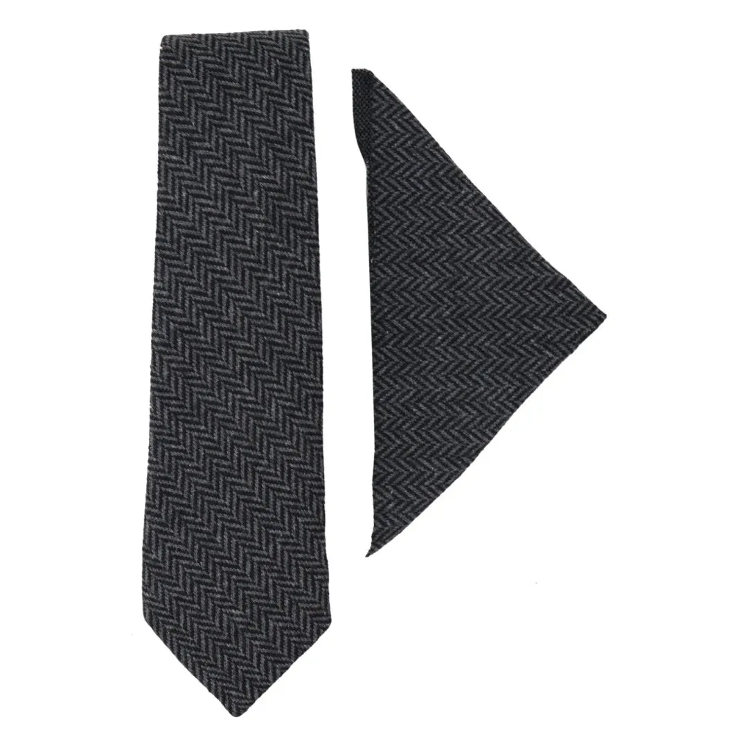 Men's Tweed Tie Hankie Set Classic British Heritage Wool Herringbone