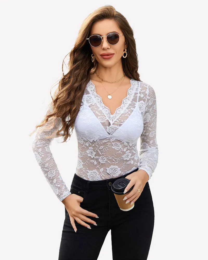 Mesh Sheer Floral Lace Shirt
