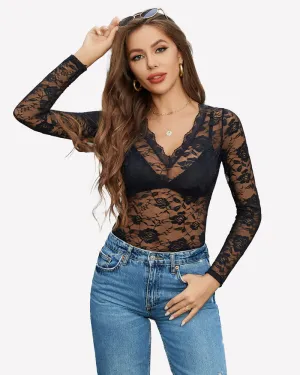 Mesh Sheer Floral Lace Shirt