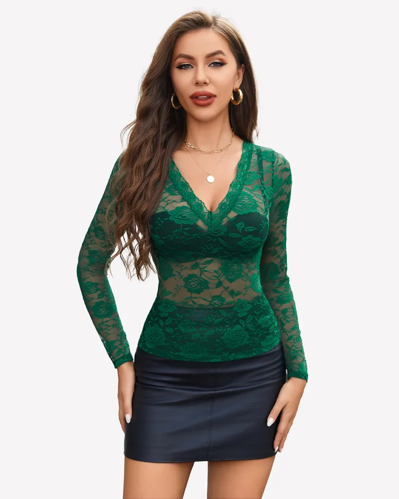 Mesh Sheer Floral Lace Shirt