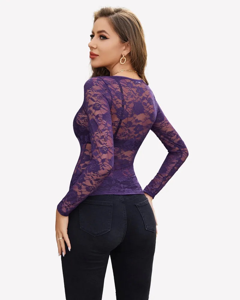 Mesh Sheer Floral Lace Shirt