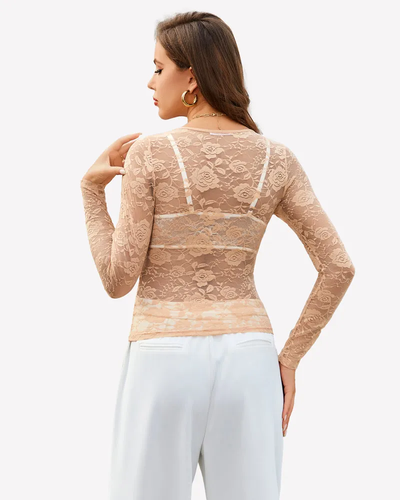 Mesh Sheer Floral Lace Shirt