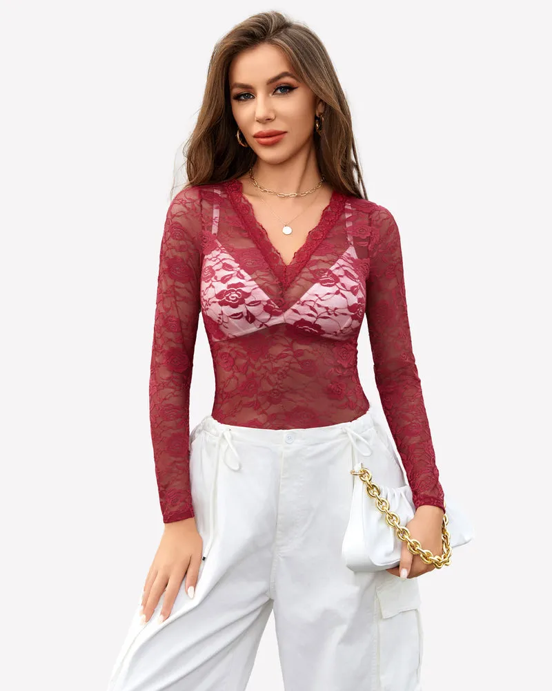Mesh Sheer Floral Lace Shirt
