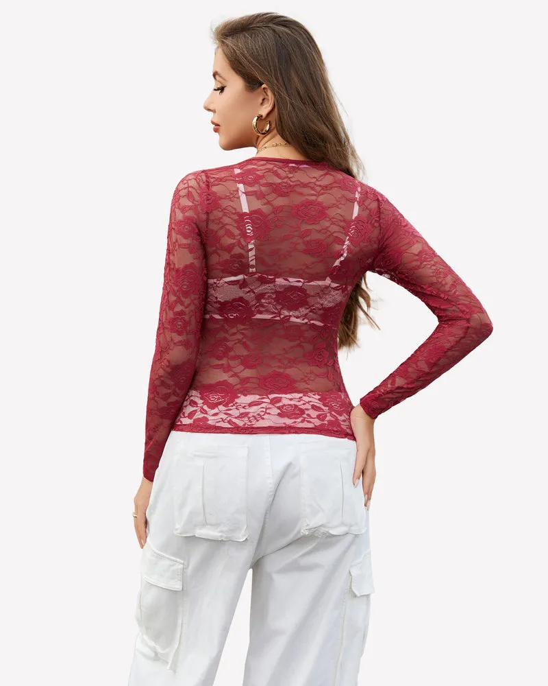 Mesh Sheer Floral Lace Shirt
