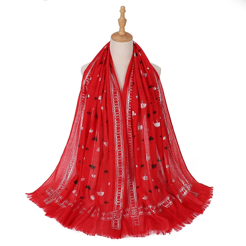 MSL290 Gold stamped headscarf Women's bamboo yarn cotton and linen scarf
