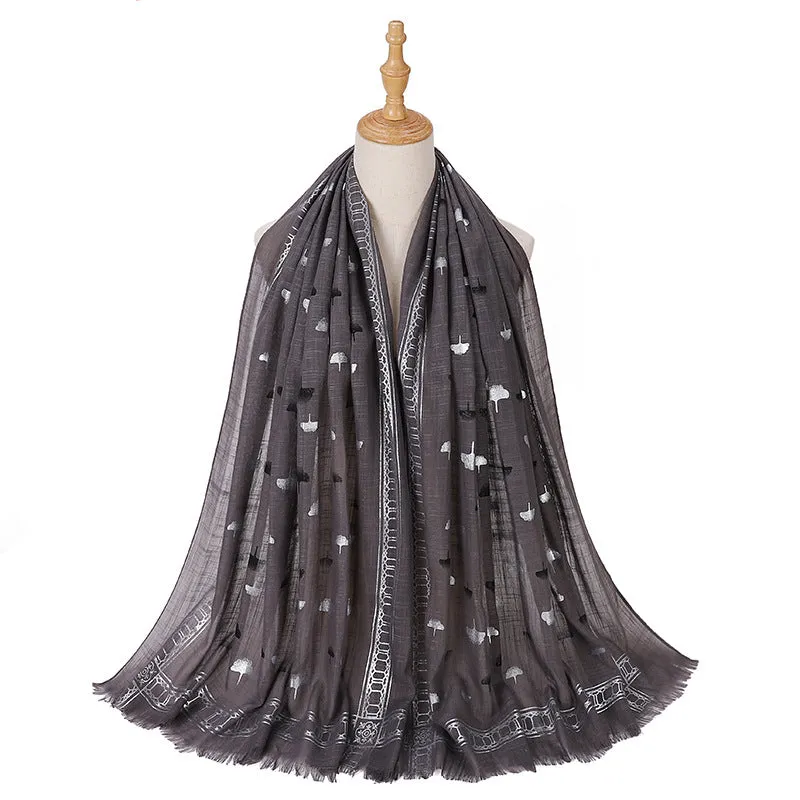 MSL290 Gold stamped headscarf Women's bamboo yarn cotton and linen scarf