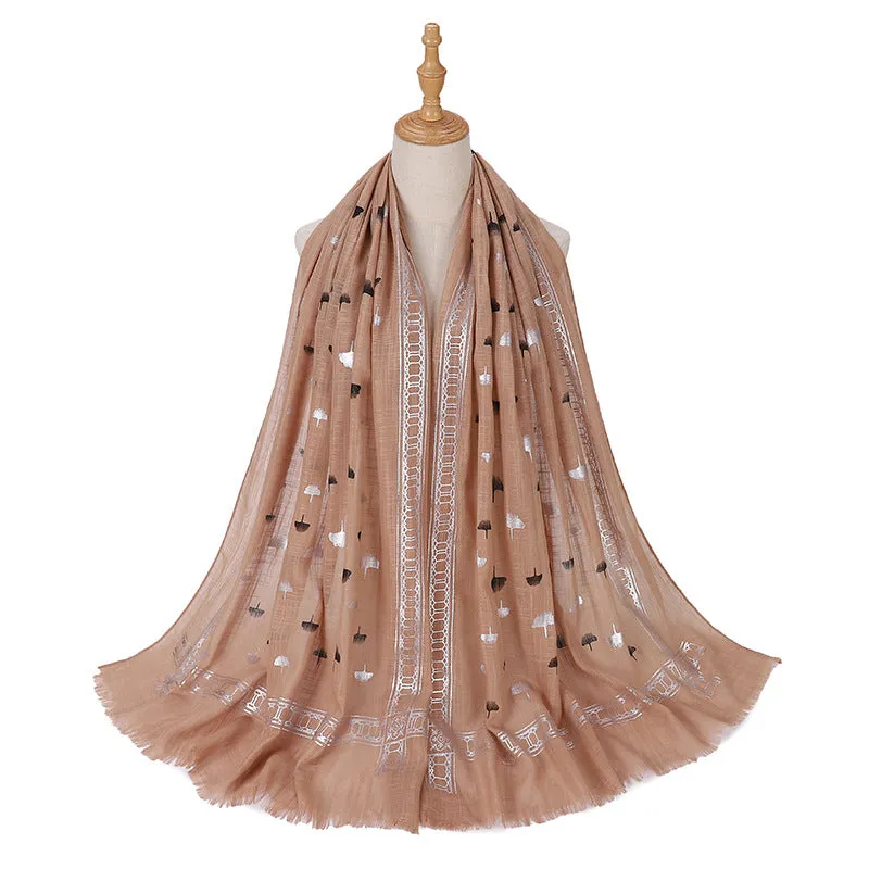 MSL290 Gold stamped headscarf Women's bamboo yarn cotton and linen scarf