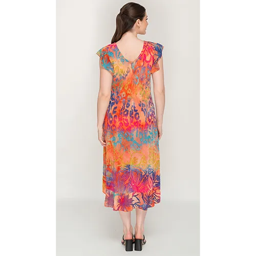 Multicolour, Flutter Sleeves, V Neck Dress For Womens
