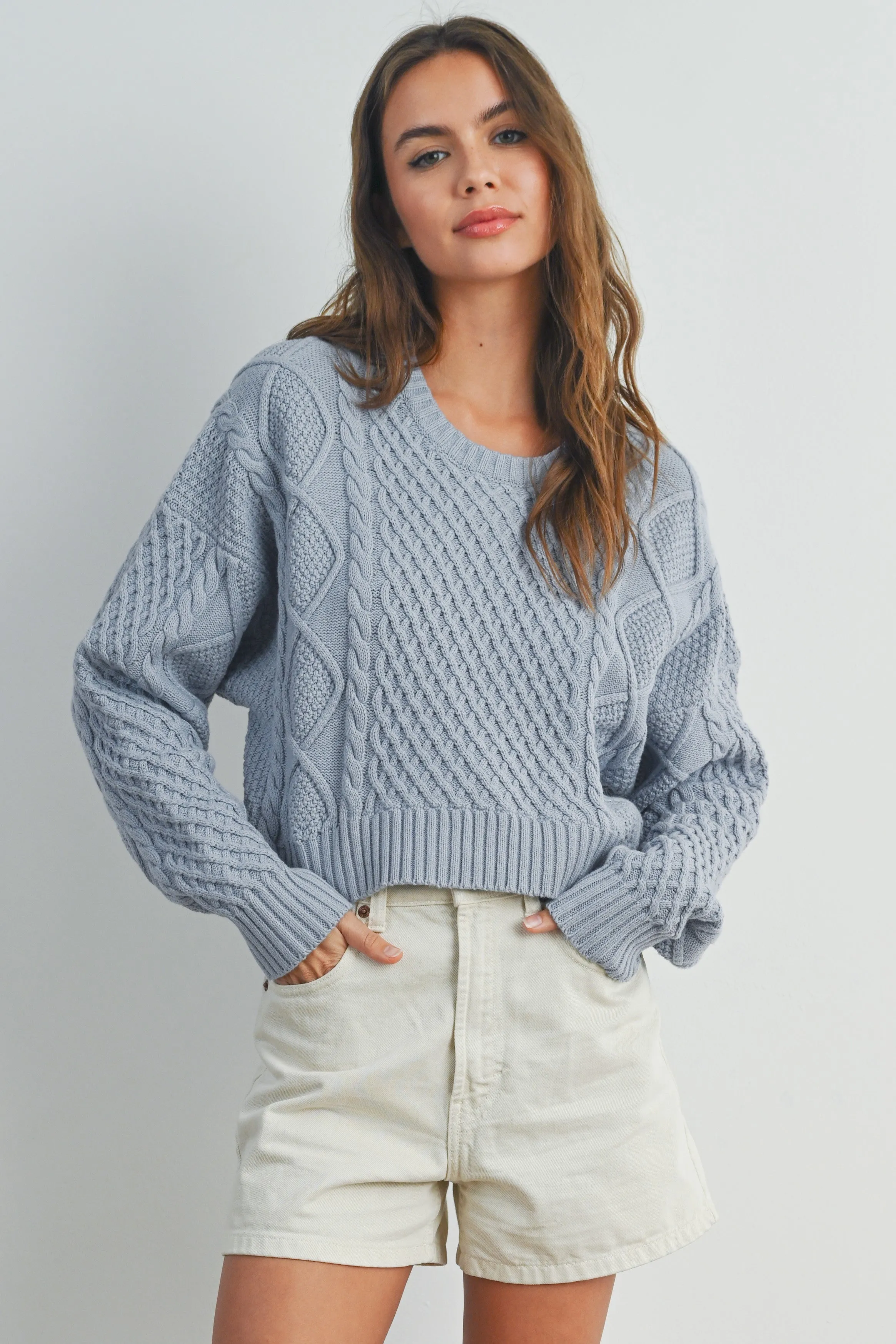 Nalani Casual Solid Cable Knit Sweater