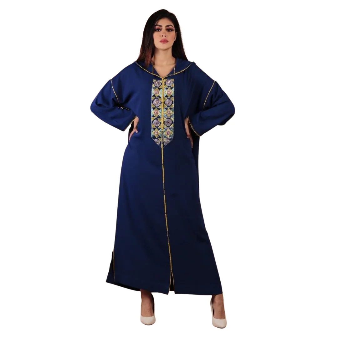 Navy Blue Embroidered Djellaba