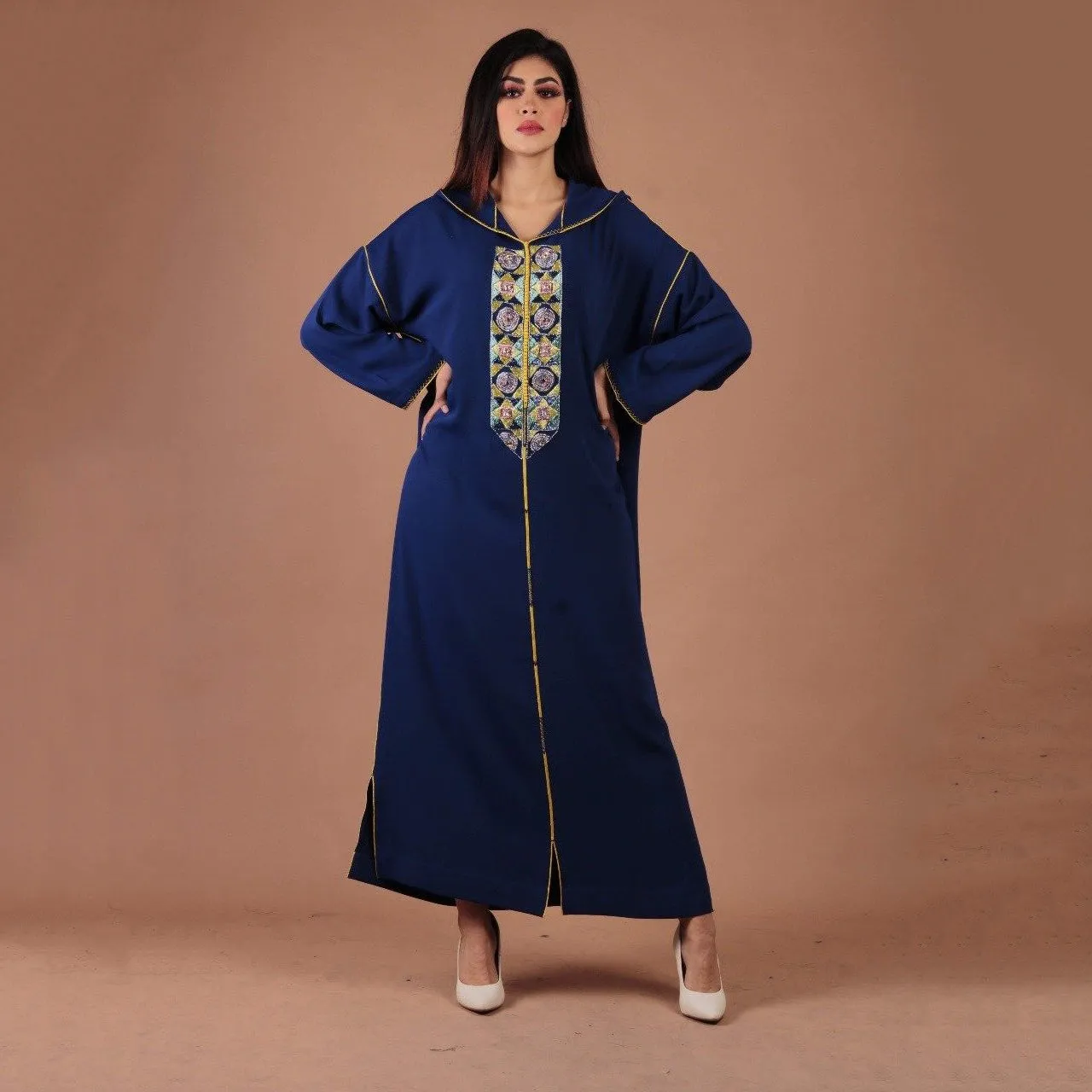 Navy Blue Embroidered Djellaba