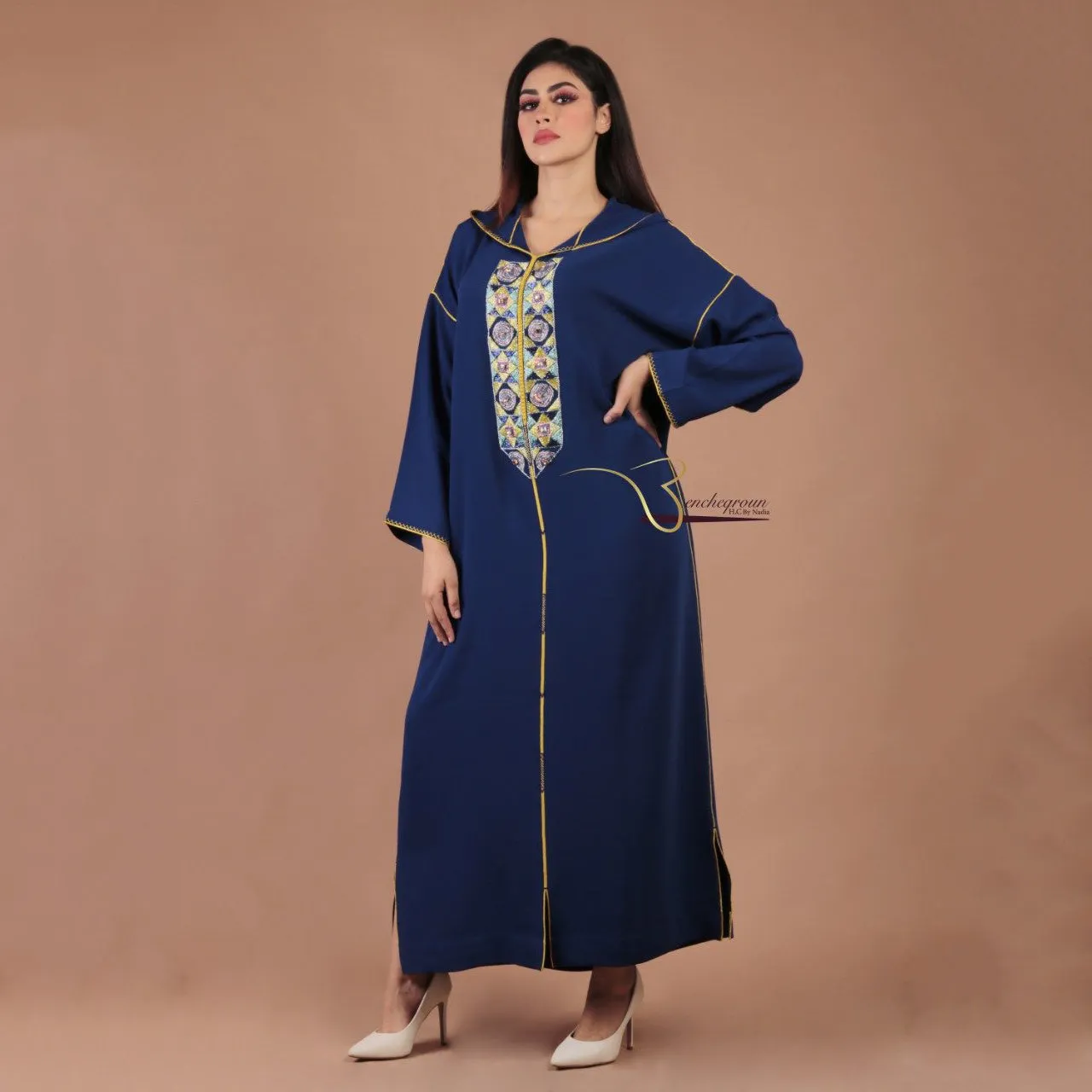 Navy Blue Embroidered Djellaba