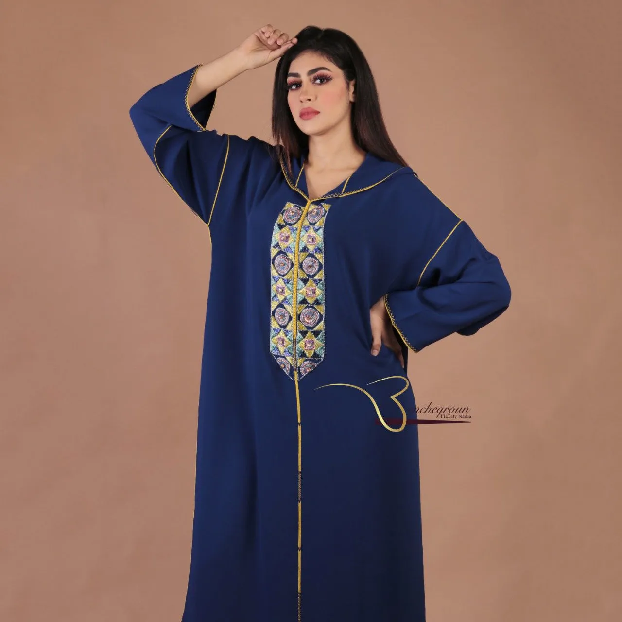 Navy Blue Embroidered Djellaba