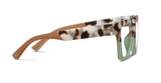 Peepers - Take A Bow Blue Light Reading Glasses, Chai Tortoise & Green