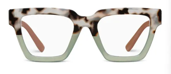 Peepers - Take A Bow Blue Light Reading Glasses, Chai Tortoise & Green