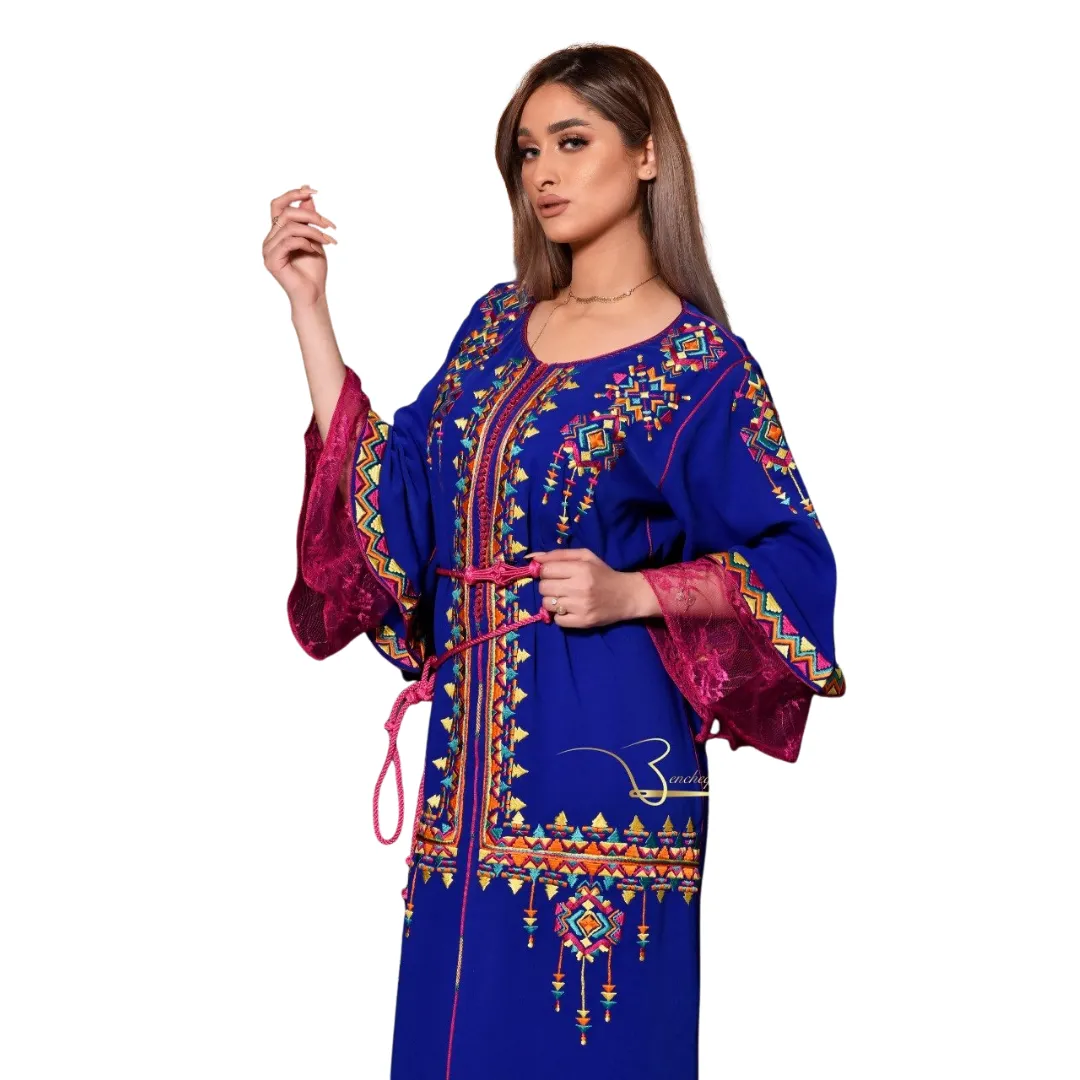 Pink and Blue Embroidered Kaftan