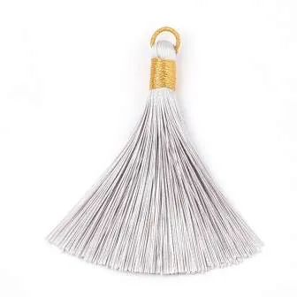 Polyester tassel Grey and Gilded Threads ring 80mm-Hole 7mm (1)