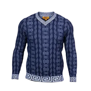 Prestige Navy Blue V-Neck Men's Sweaters Greek Key Lightweight