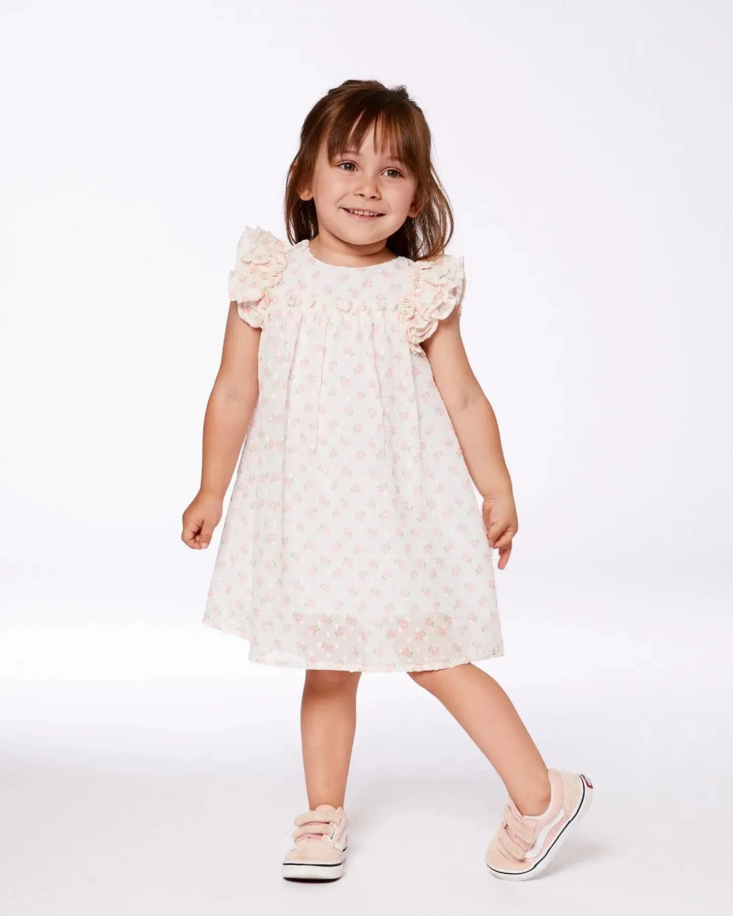 Printed Dress With Frills Pale Pink And Flowers