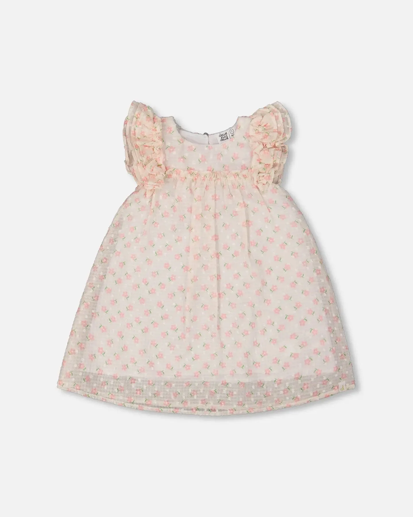 Printed Dress With Frills Pale Pink And Flowers