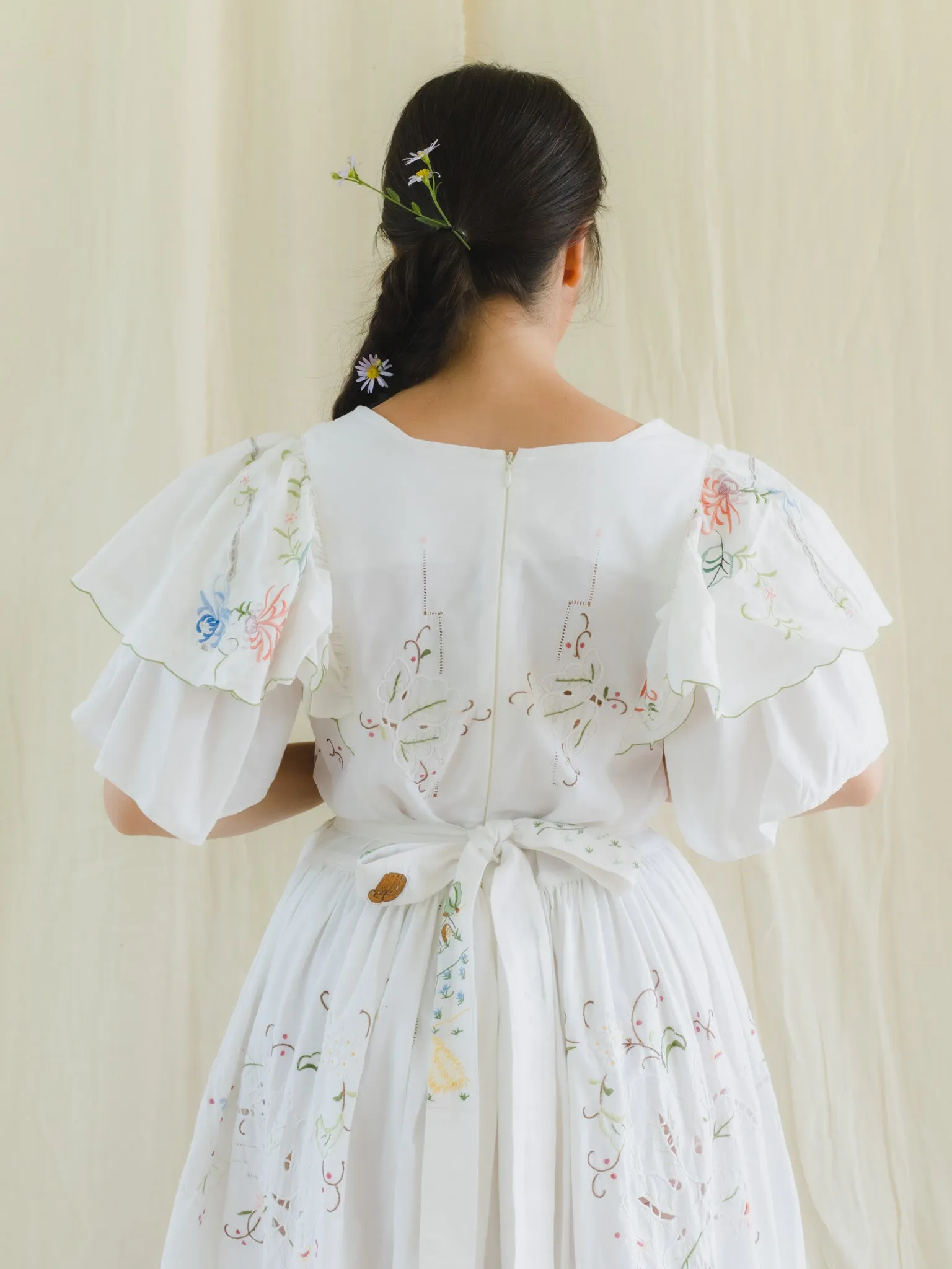 Re-Dress Upcycled Vintage Floral Embroidered White Maxi Dress