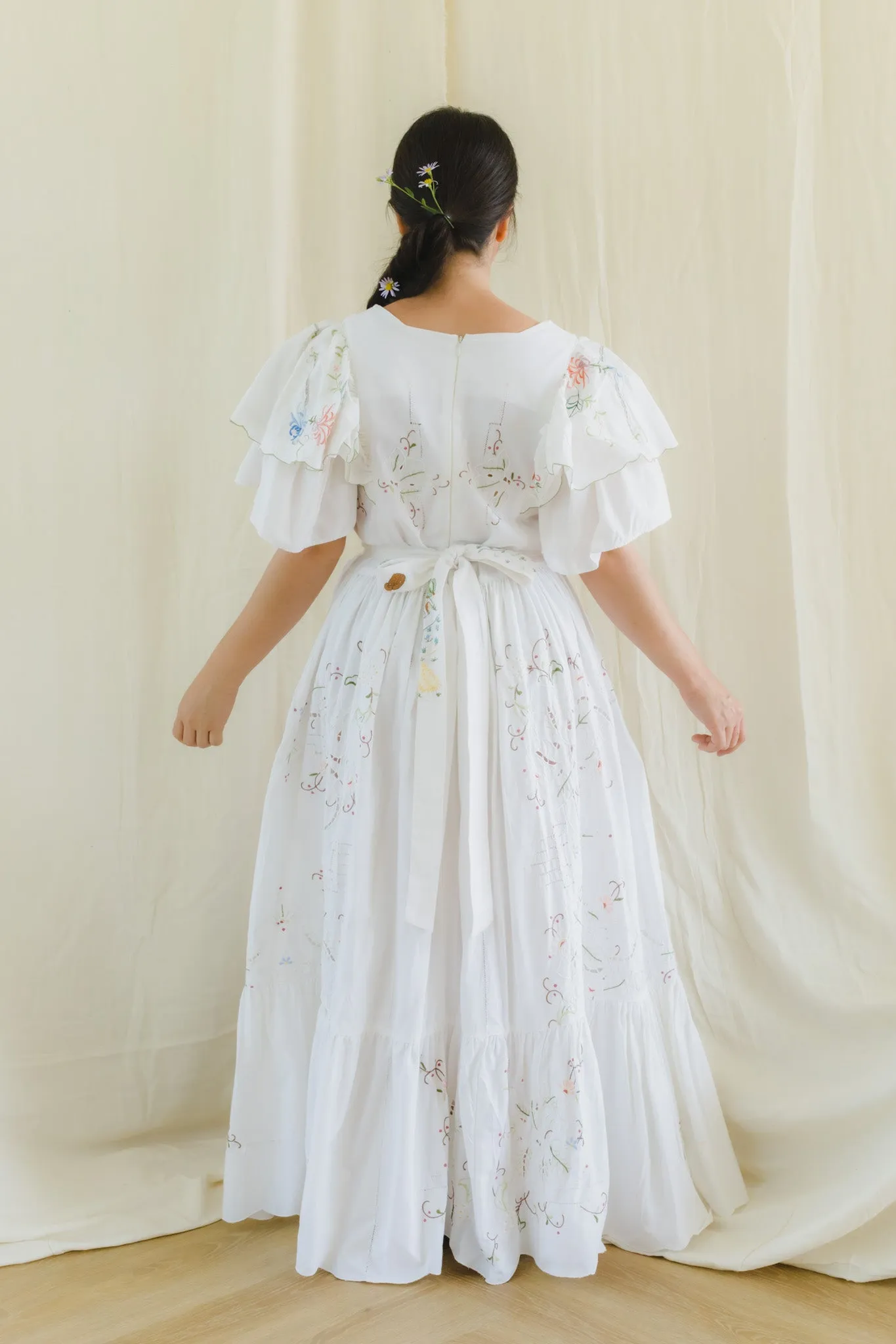 Re-Dress Upcycled Vintage Floral Embroidered White Maxi Dress