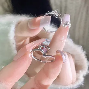Romantic Pink Crystal Devil Heart Ring